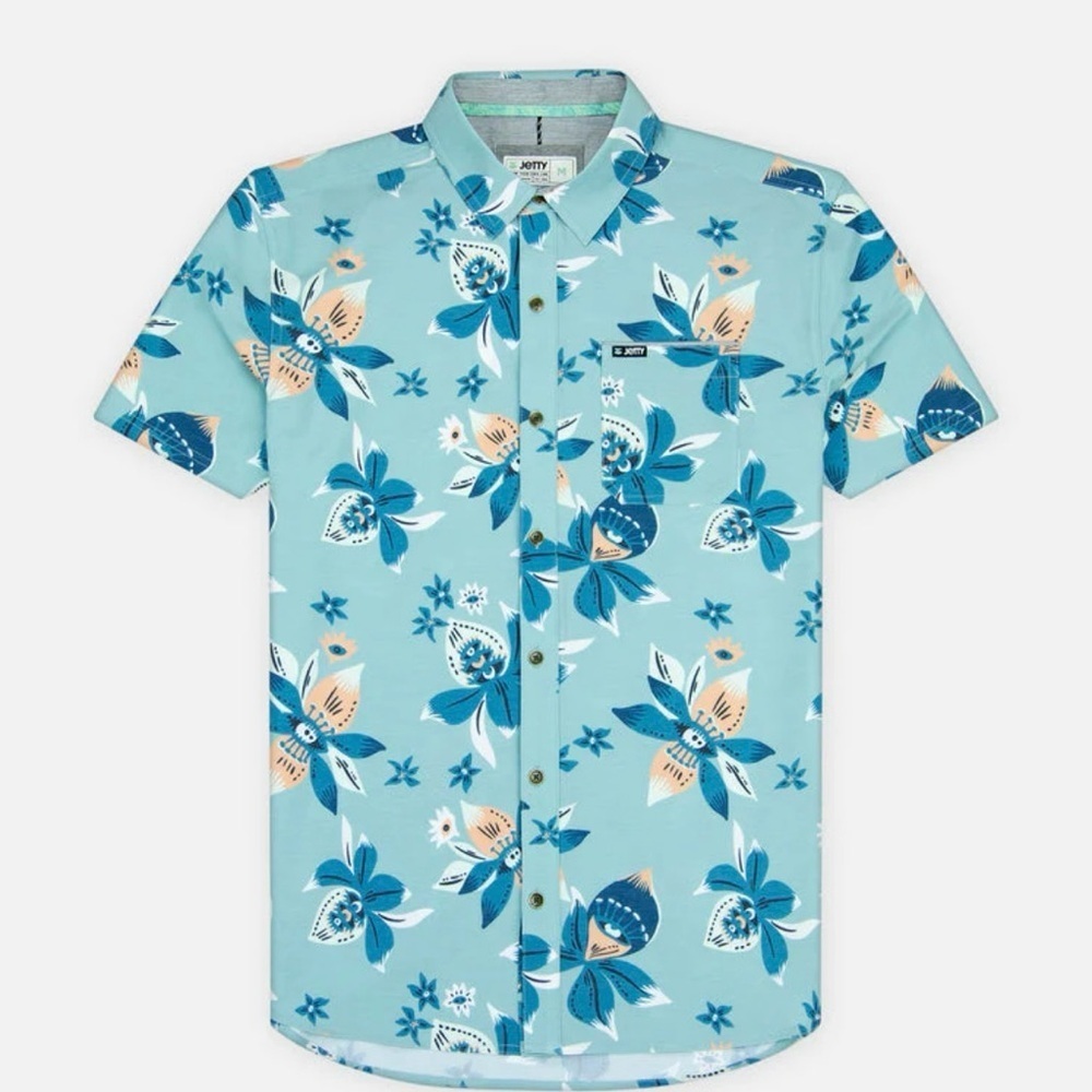 NWOT Men’s Jetty Garwood Short Sleeve Floral Cotton Blend Button Up Shirt Sz XL